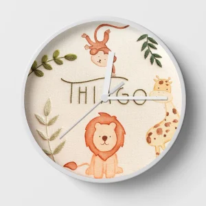 Hand-embroidered jungle trio clock – newborn gifts