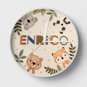Hand-embroidered forest friends clock – 1st birthday gift ideas