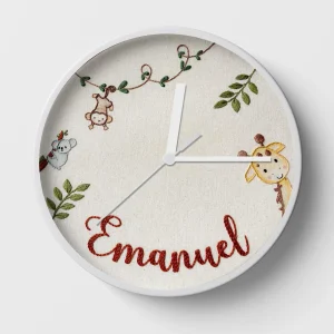 Hand-embroidered jungle keepsake clock – DIY baby shower gifts 2