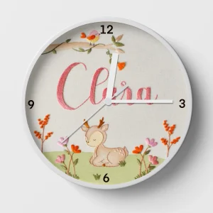 Hand-embroidered woodland whimsy clock – gifts for daughter