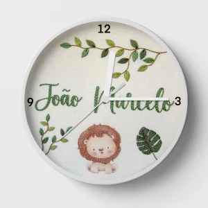 Hand-embroidered green leaf and lion clock – newborn baby gifts