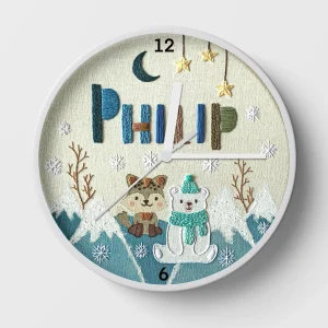 Hand-embroidered winter wonderland clock – cute birthday gifts