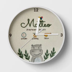 Hand-embroidered birth announcement clock – handmade gifts ideas