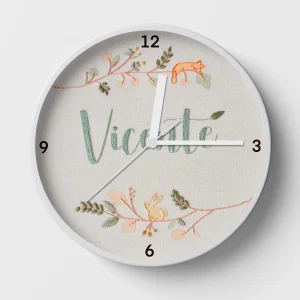 Hand-embroidered woodland whimsy clock – unique custom gifts for kids