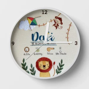 Hand-embroidered baby announcement clock – custom birth details