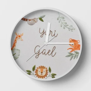 Hand-embroidered jungle dream team clock – baby boy nursery ideas