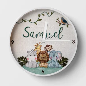 Hand-embroidered gentle friends clock – unique baby gift