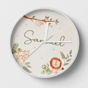 Hand-embroidered whimsical woodland clock – fun baby gifts