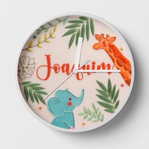 Hand-embroidered animal clock – animal themed gifts for kids