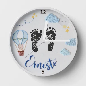 Hand-embroidered starry balloon clock – custom clock for nursery