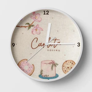 Hand-embroidered pink cake clock – gifts for Mother’s Day