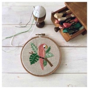 Hand-Embroidered Parrot Nursery Art
