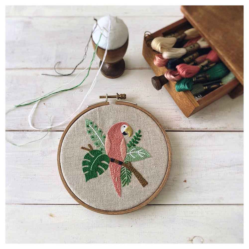Hand-Embroidered Parrot Nursery Art
