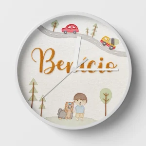 Personalised car clock for kids with a boy and dog