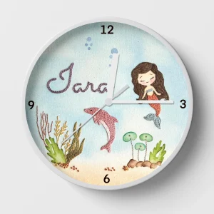 Hand-embroidered underwater world clock – personalized baby gift