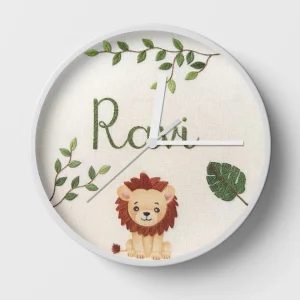 Hand-embroidered lion clock – lion gifts for kids