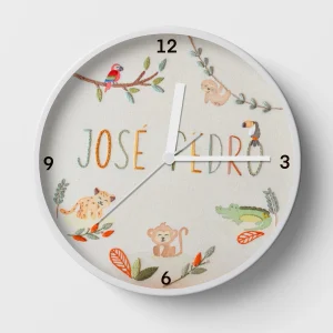 Hand-embroidered rainbow jungle clock – baby girl gifts