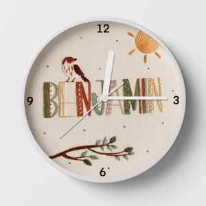 Hand-embroidered songbird clock – unique personalized home decor