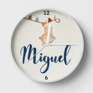 Hand-embroidered bear and bunting clock – monkey gifts for baby