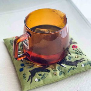 Forest Bunny Party: Artisan Handcrafted Embroidered Coaster-2