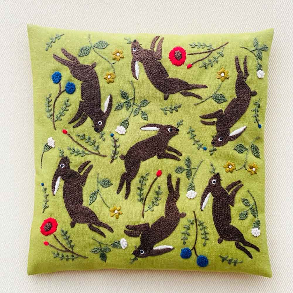 Forest Bunny Party: Artisan Handcrafted Embroidered Coaster-1