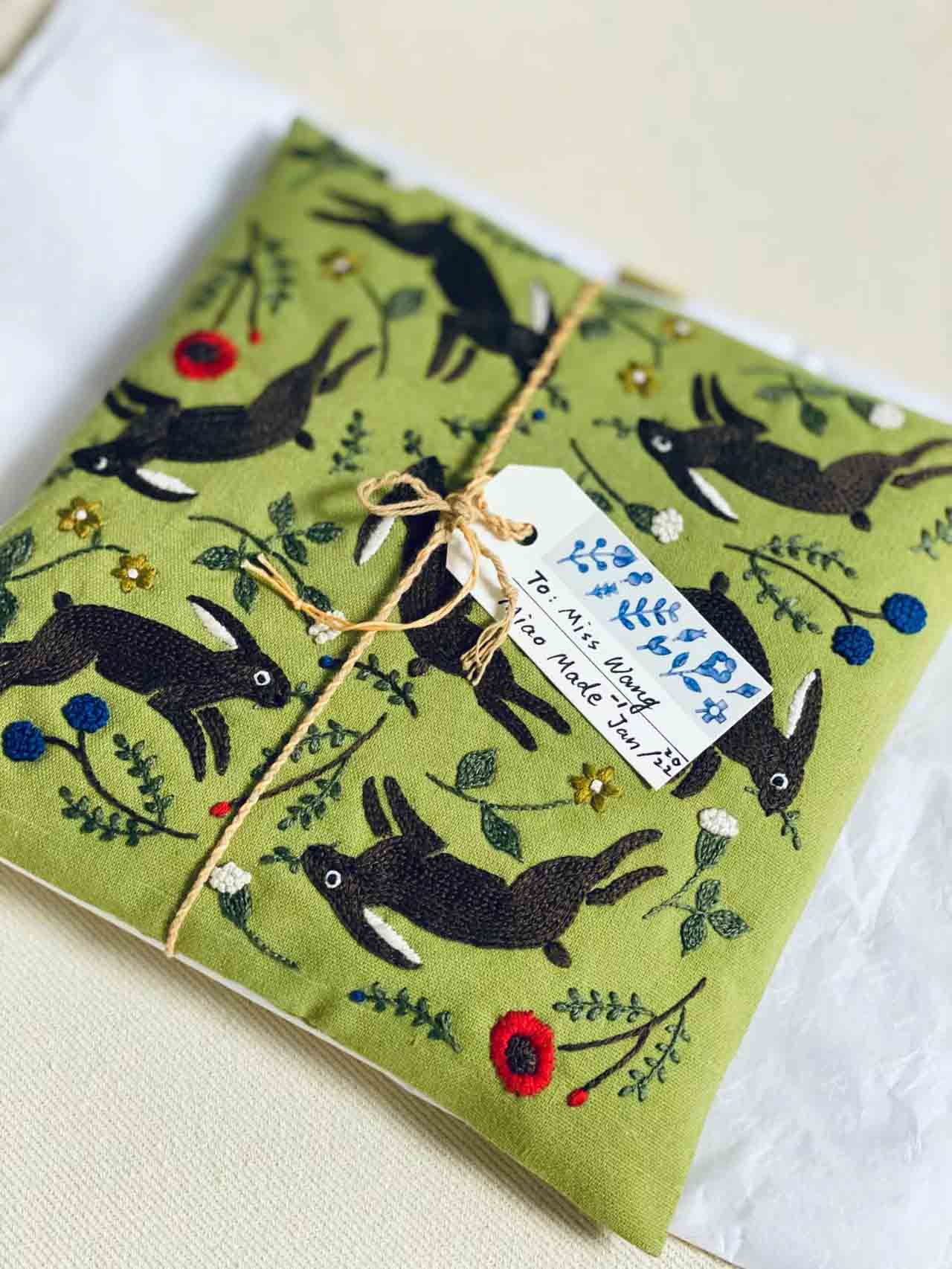 Forest Bunny Party: Artisan Handcrafted Embroidered Coaster-3