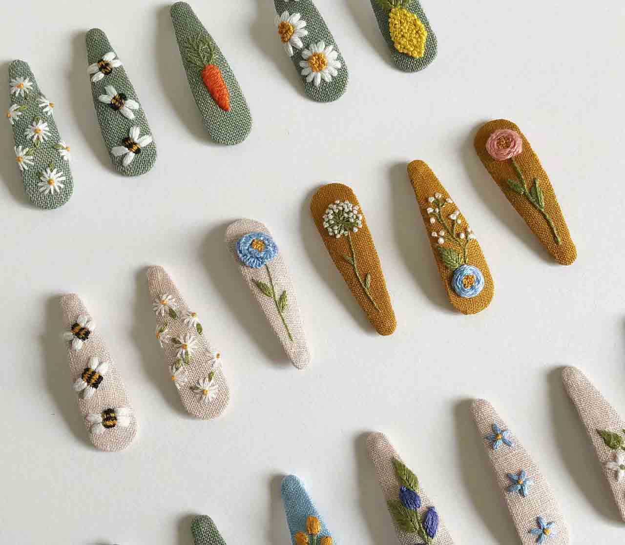 Hand-Embroidered Floral Hairpin