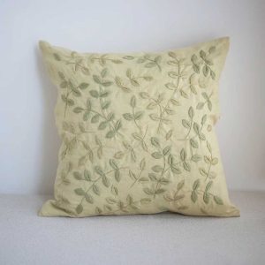 Leaf Whispers: Hand-Embroidered Yellow Foliage Pillow