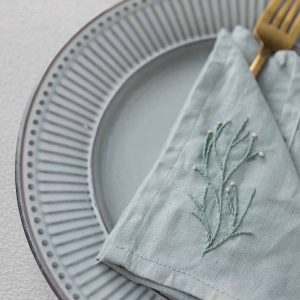 Botanical Elegance Napkin Set: Handcrafted Embroidered Eco-friendly Linens-2