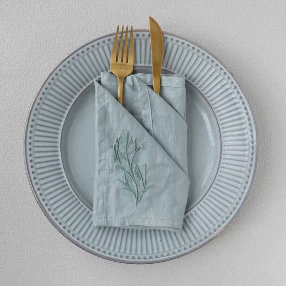 Botanical Elegance Napkin Set: Handcrafted Embroidered Eco-friendly Linens-1