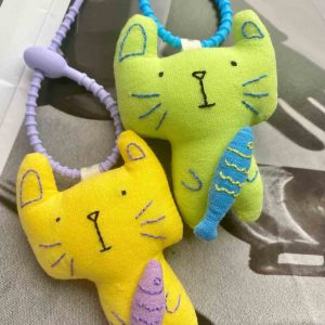 Kitty Charm: Handcrafted Embroidered Bag Accessory-2