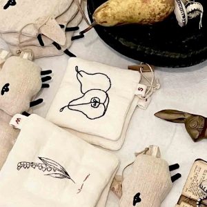 Handcrafted Embroidered Pear and Lily of the Valley Coasters