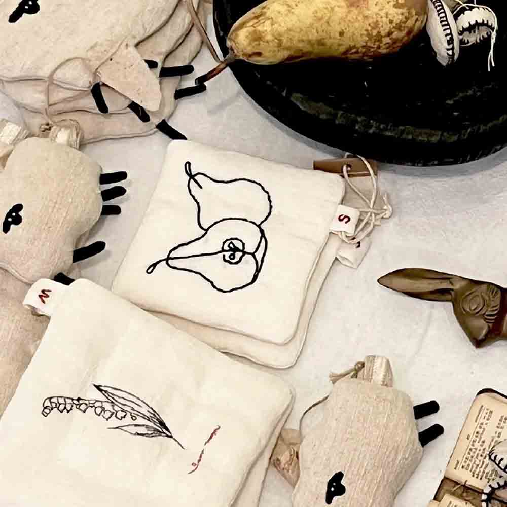 Handcrafted Embroidered Pear and Lily of the Valley Coasters
