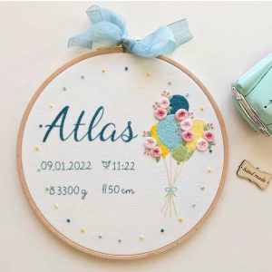 Hand Embroidery Hoop with Baby Name & Flowers-4