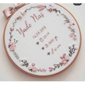 Baby Name Embroidery Hoop with Flowers
