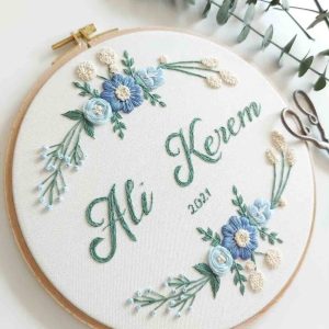 Custom Name Floral Embroidery Hoop- Nursery Decor-1