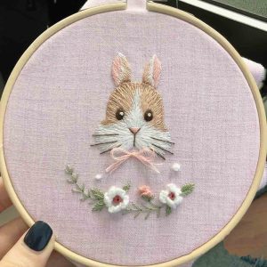 Adorable Bunny Bliss: Hand-Embroidered Nursery Art