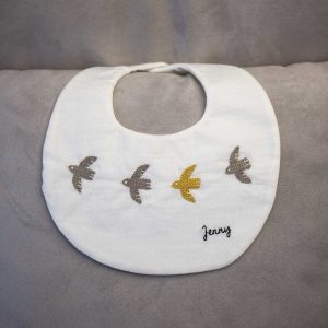 Hand Embroidery Organic Cotton Baby Drool Bibs with Adjustable Snap-12