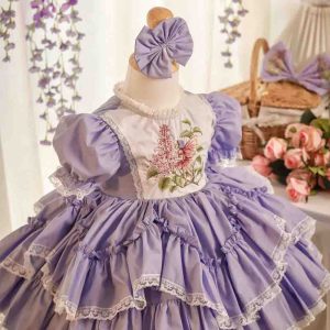 Handmade Embroidery dress, Floral design, Special Occasion, Baby Toddler Kids Ruffle Dress 1