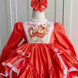 Flower Embroidered Girls Dress, Hand-Embroidered Toddler Dress, First Birthday Party Outfit 1