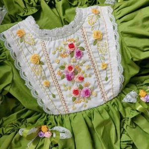 Natural Beige Linen Dress for Baby Girl | Handmade Floral Embroidery | Easter Birthday Spring Dress 3