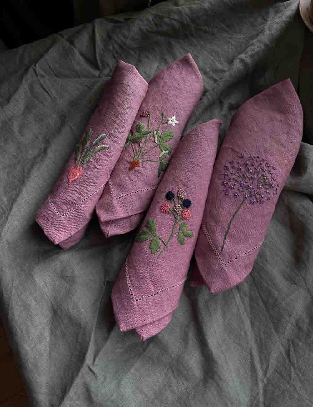Hand Embroidered Linen Napkins 4