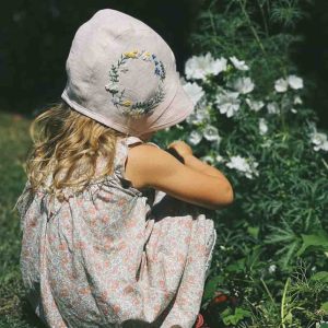 Linen Baby Sun Bonnet With Flora Hand Embroidered 2