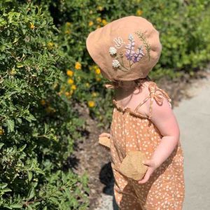 Lovely Handmade Baby Sun Bonnet with Bird and Name Hand Embroidered 1