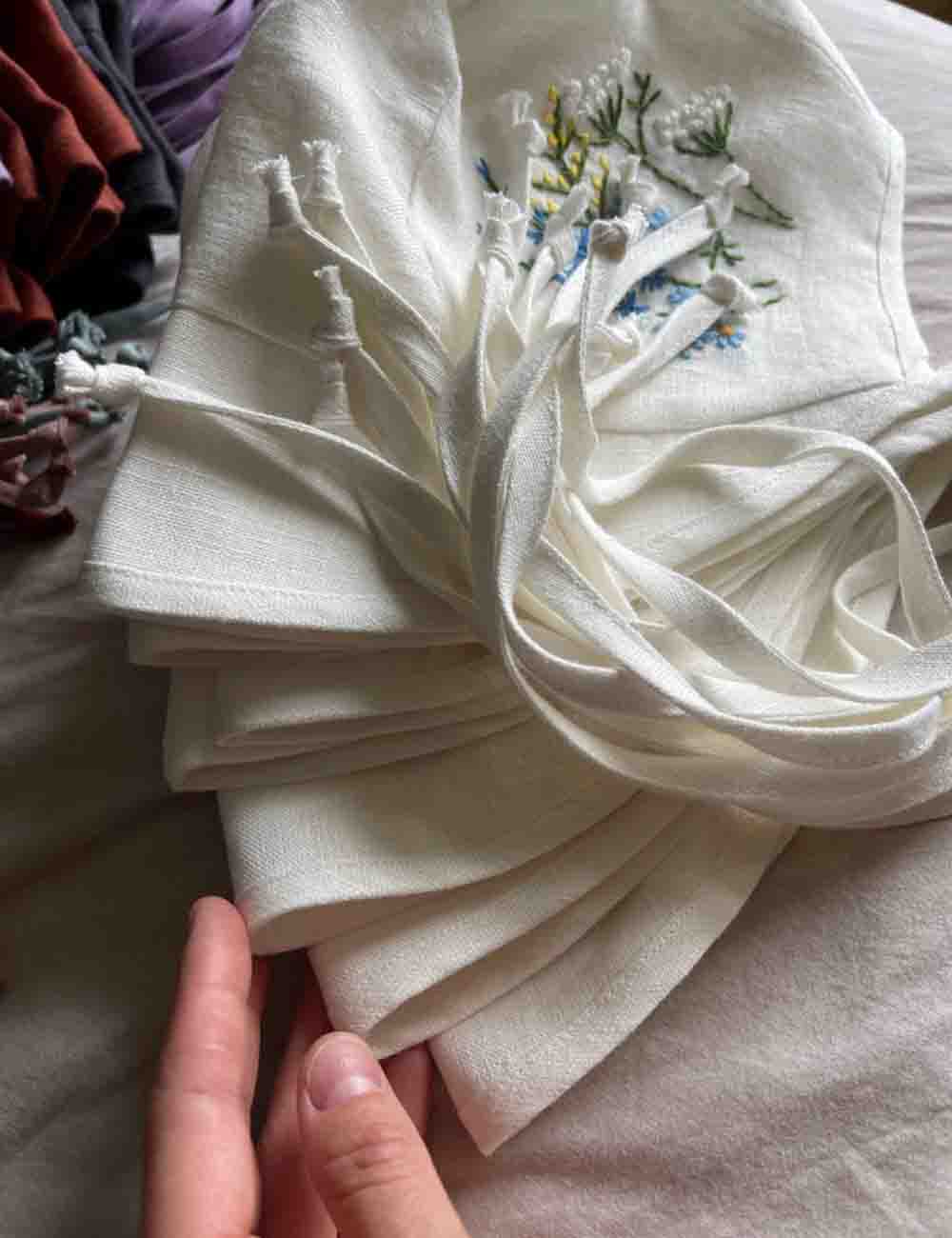 Personalized Hand Embroidered Linen Baby Bonnet With Flowers 7