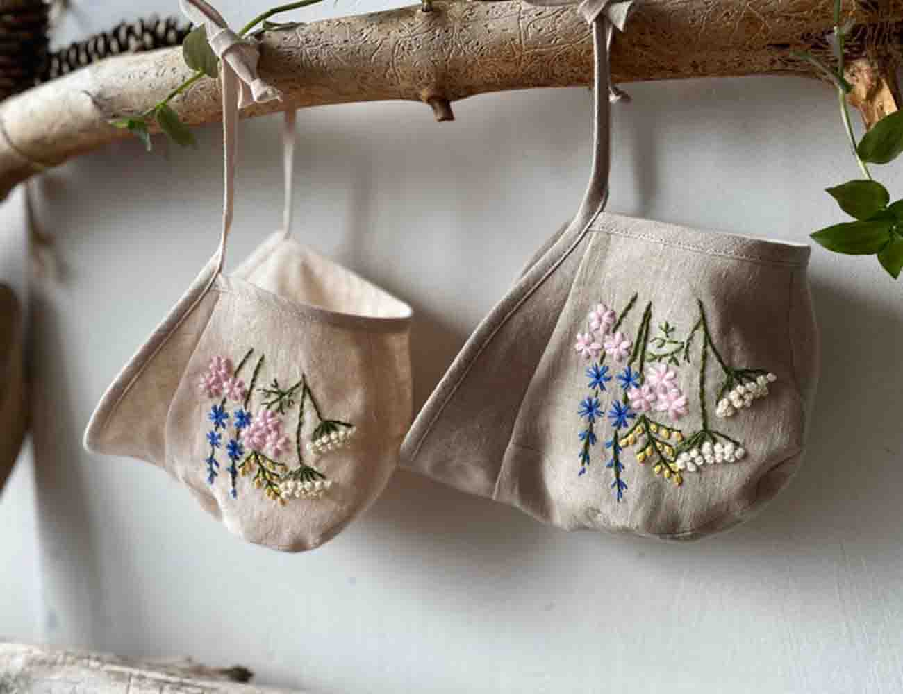 Personalized Hand Embroidered Linen Baby Bonnet With Flowers 5