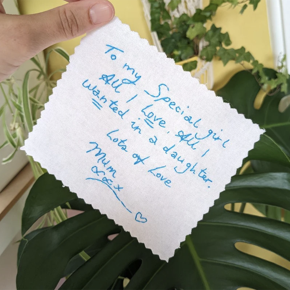 actual handwriting organic cotton sew-inpatch for wedding dress hand embroidered personalised handwritten message 6