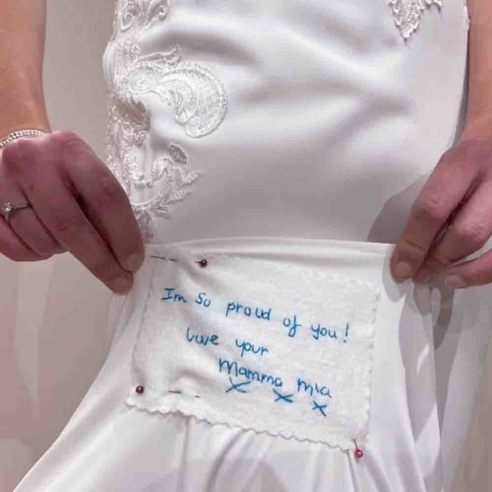 actual handwriting organic cotton sew-inpatch for wedding dress hand embroidered personalised handwritten message 3