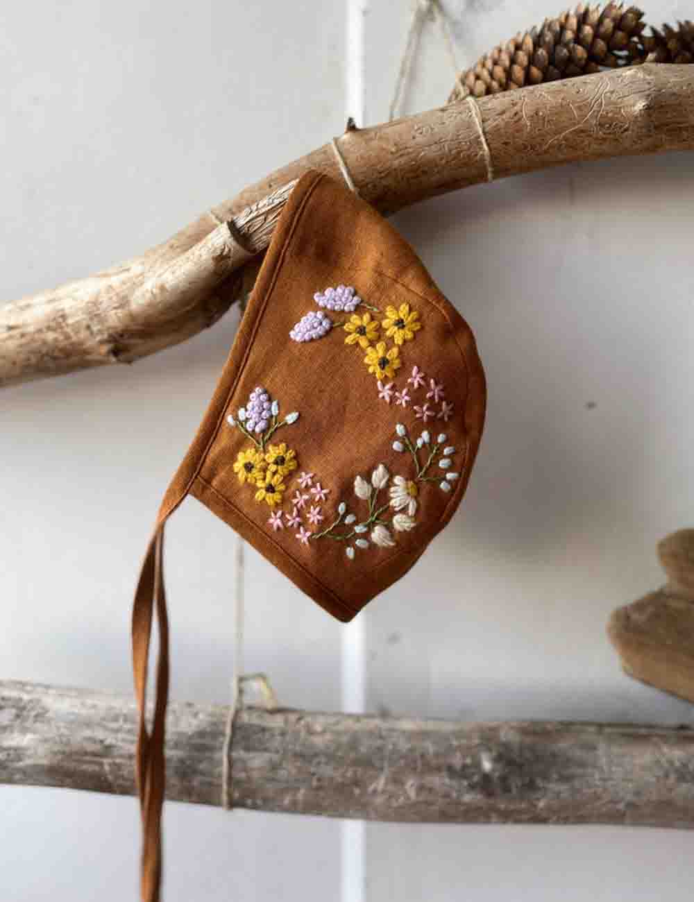 Baby Sun Hat With Floral and Name Embroidery 7
