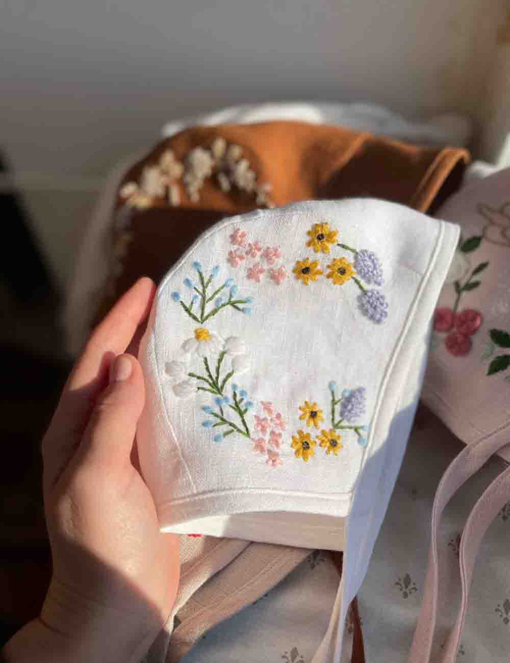 Baby Sun Hat With Floral and Name Embroidery 1